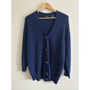 Tahari Cardigan Sweater Ribbed Knit Preppy Button Up Soft Navy Womens Small